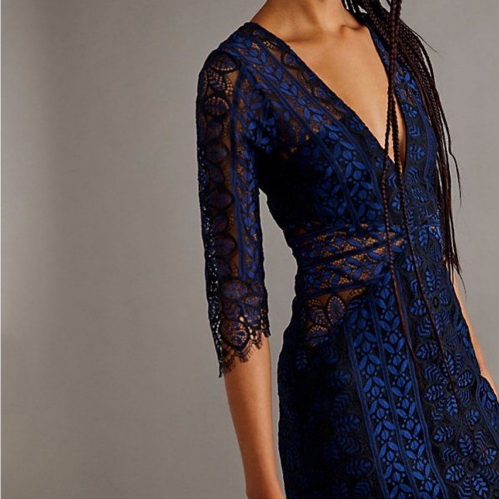 NWT For Love & Lemons x Free People Navy/Black Lyla Lace Cocktail Mini Dress L